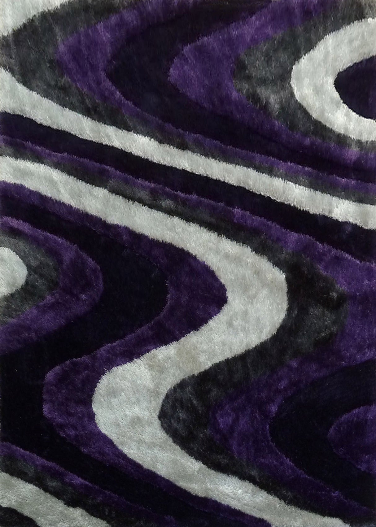 Soft Plush Fluffy Wavy Design Polyester Fabric - Gray Purple, Gray Blue, Shag Area Rug, 1.19" Pile Height (5' X 7', 7'6" X 10'3")