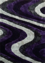 Soft Plush Fluffy Wavy Design Polyester Fabric - Gray Purple, Gray Blue, Shag Area Rug, 1.19" Pile Height (5' X 7', 7'6" X 10'3")