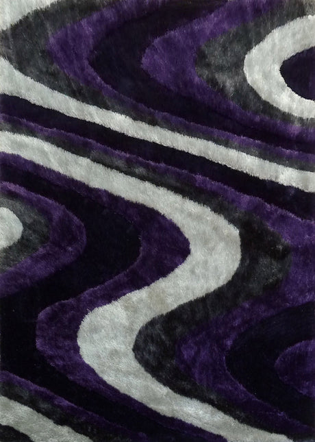 Soft Plush Fluffy Wavy Design Polyester Fabric - Gray Purple, Gray Blue, Shag Area Rug, 1.19" Pile Height (5' X 7', 7'6" X 10'3")