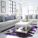 Soft Plush Fluffy Wavy Design Polyester Fabric - Gray Purple, Gray Blue, Shag Area Rug, 1.19" Pile Height (5' X 7', 7'6" X 10'3")