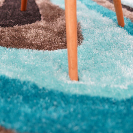 Soft Plush Fluffy Wavy Design Polyester Fabric - Gray Purple, Gray Blue, Shag Area Rug, 1.19" Pile Height (5' X 7', 7'6" X 10'3")