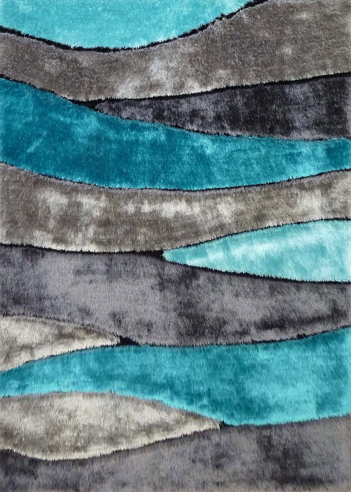 Living Shag Waves Polyester Fabric - 3D Effect Shag Rug, Gray Blue, 7'6" X 10'3" (1 Piece)
