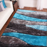 Living Shag Waves Polyester Fabric - 3D Effect Shag Rug, Gray Blue, 7'6" X 10'3" (1 Piece)