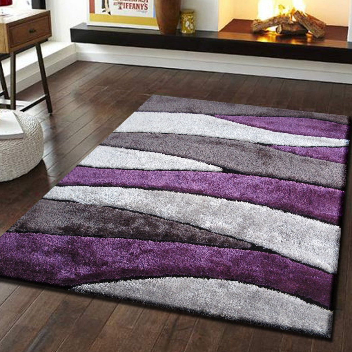 Living Shag Waves Polyester Fabric - 3D Effect Shag Rug, Gray Blue, 7'6" X 10'3" (1 Piece)