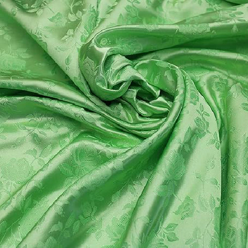 Lime Rose Floral Jacquard Satin Fabric - Floral Jacquard Brocade, Lime Rose, 60" Width