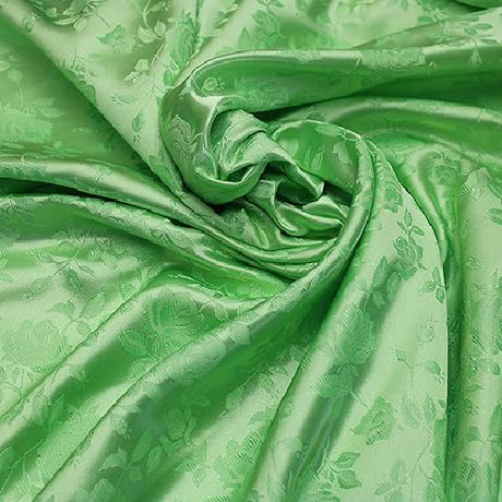 Lime Rose Floral Jacquard Satin Fabric - Floral Jacquard Brocade, Lime Rose, 60" Width
