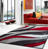 Vibrant Soft Hand Tufted Modern Shag Design Shag Area Rug Carpet - Gray Red, Modern Design, 5' X 7' (1 Piece)