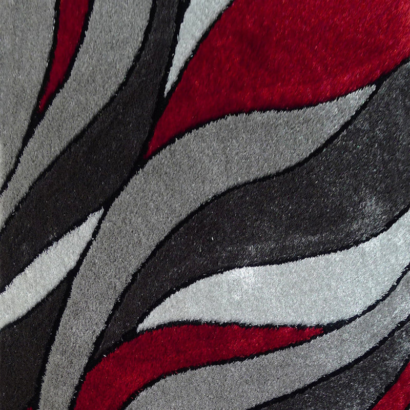 Vibrant Soft Hand Tufted Modern Shag Design Shag Area Rug Carpet - Gray Red, Modern Design, 5' X 7' (1 Piece)