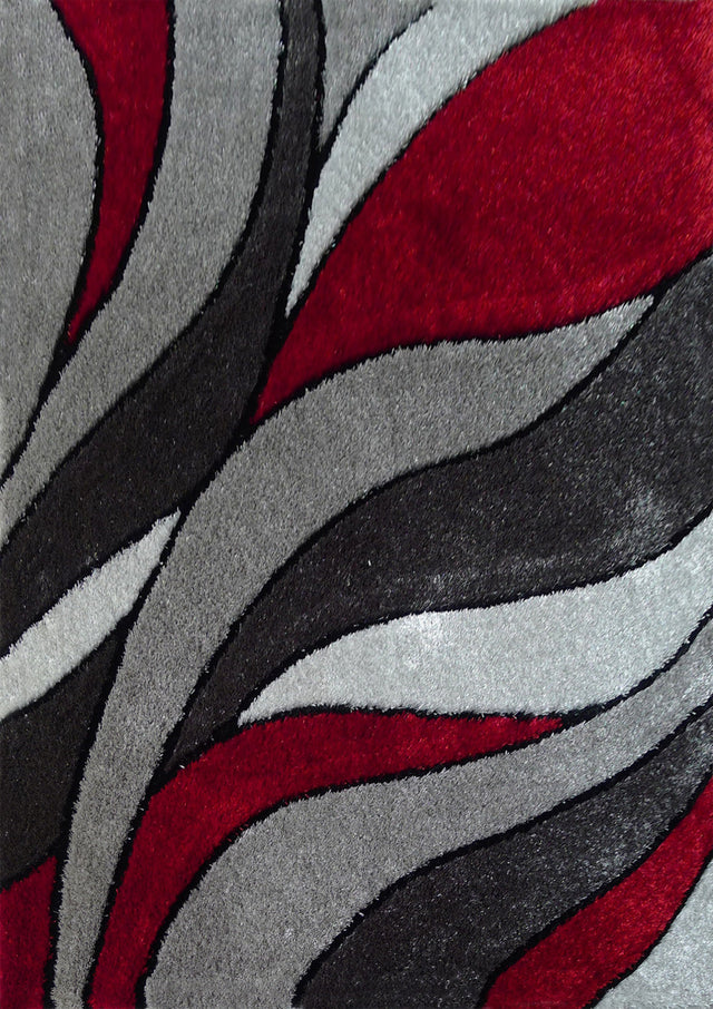 Vibrant Soft Hand Tufted Modern Shag Design Shag Area Rug Carpet - Gray Red, Modern Design, 5' X 7' (1 Piece)