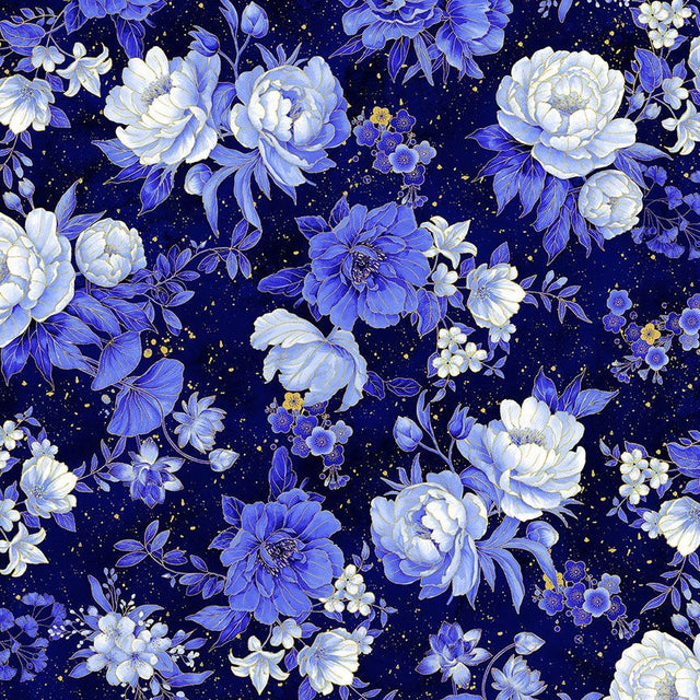 Quilting Cotton Moonlight Metallic Asian Floral Lotus