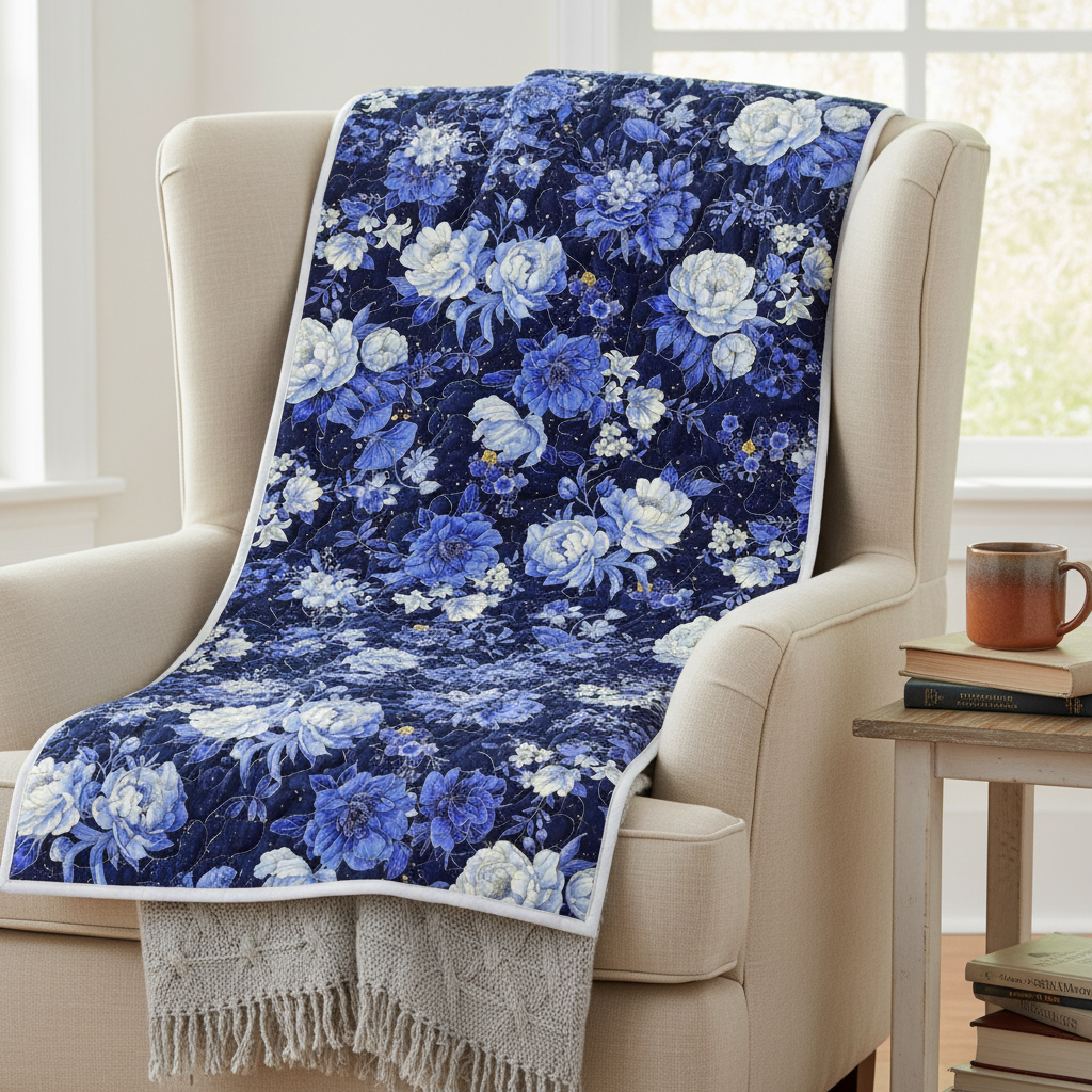 Quilting Cotton Moonlight Metallic Asian Floral Lotus