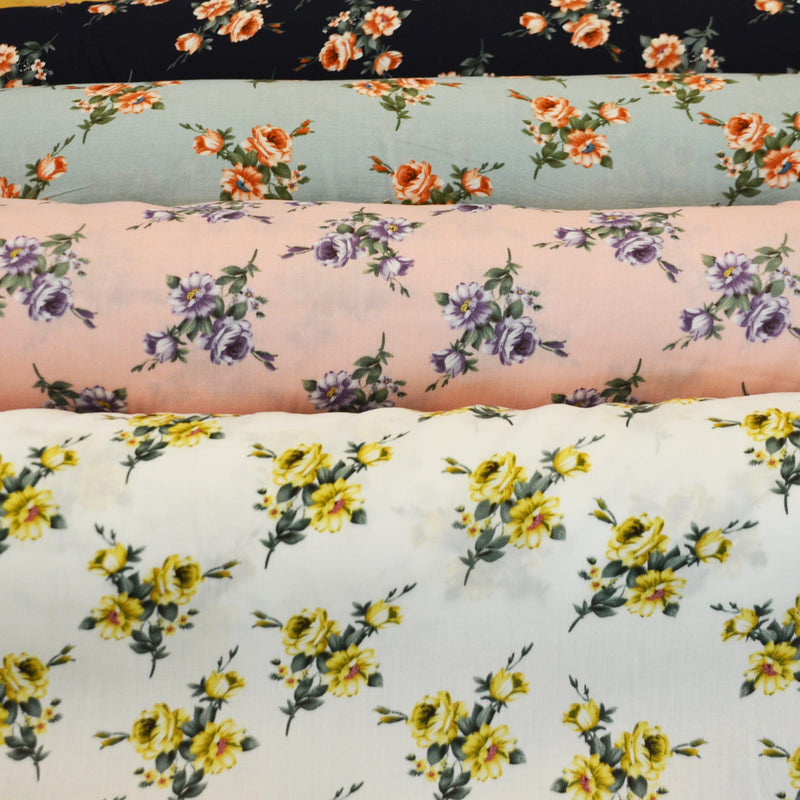 Love Flower Rayon Challis Fabric - Floral Print, 58/60" Width (1 Yard)