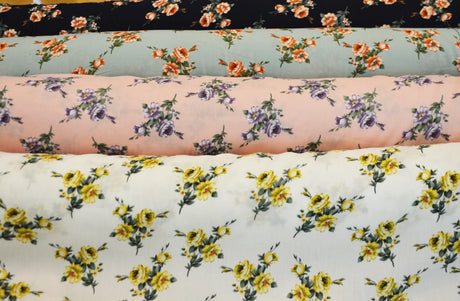 Love Flower Rayon Challis Fabric - Floral Print, 58/60" Width (1 Yard)