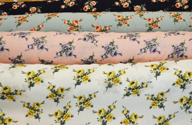 Love Flower Rayon Challis Fabric - Floral Print, 58/60" Width (1 Yard)