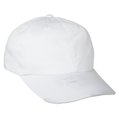 Adam'S LP108 Distressed Cap Cotton Twill Fabric - White, Heavy Distressing, Six-Panel, Low Profile, Curved Visor (1 Cap)