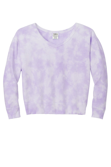 Port & Company® Women's Beach Wash Cloud Tie-Dye V-Neck Sweatshirt