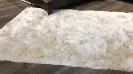 Shiny Glow Soft Plush Fluffy Shag Polyester Fabric - Solid Shiny, 3" Pile Height, Area Rug, White, 5' X 7' / 7'6" X 10'3" (1 Unit)