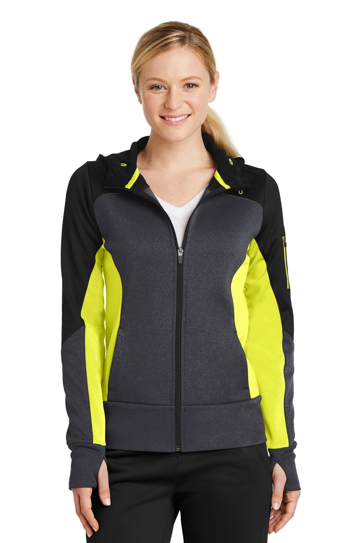 Sport-Tek® Women's Tech Fleece Colorblock Full-Zip Hooded Jacket