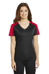 Sport-Tek® Ladies PosiCharge® Competitor™ Sleeve-Blocked V-Neck Tee