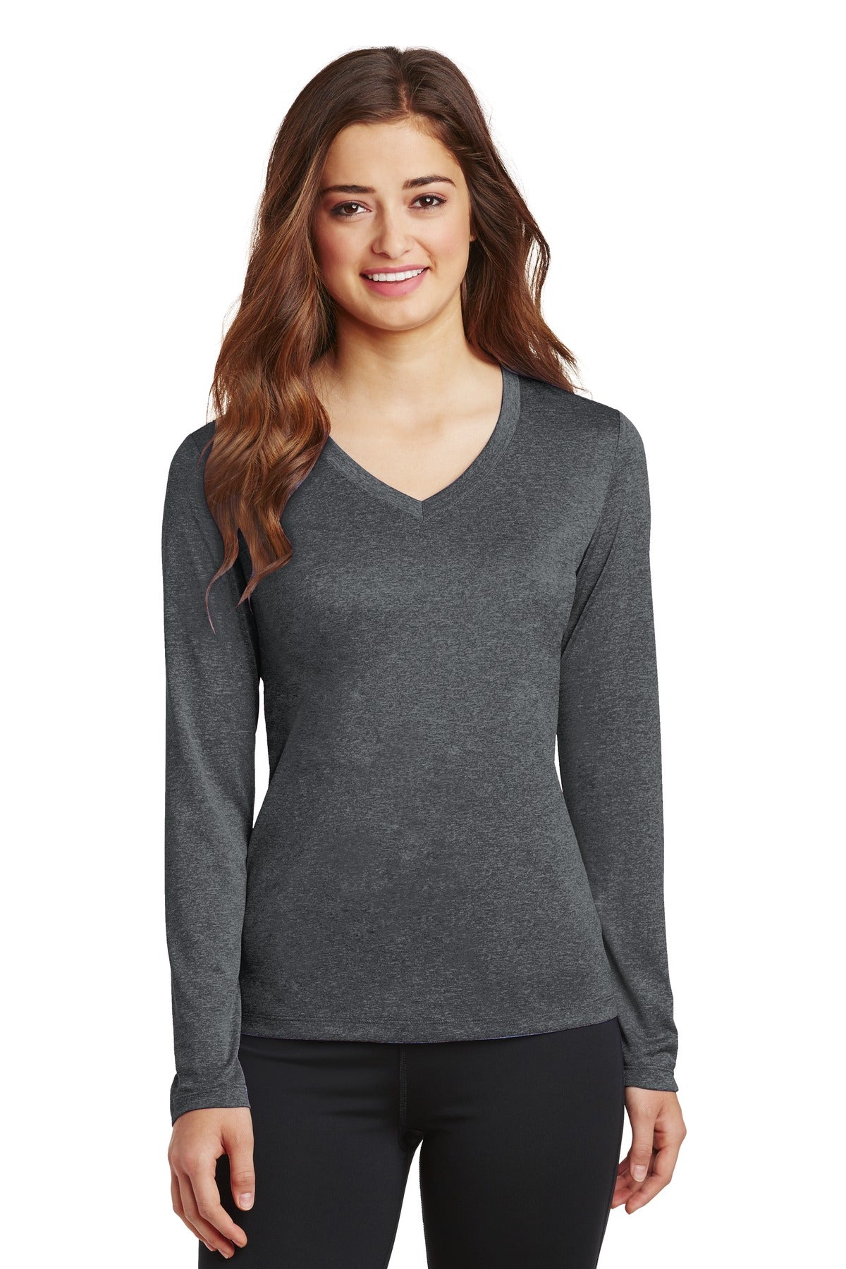 Sport-Tek® Ladies Long Sleeve Heather Contender™ V-Neck Tee