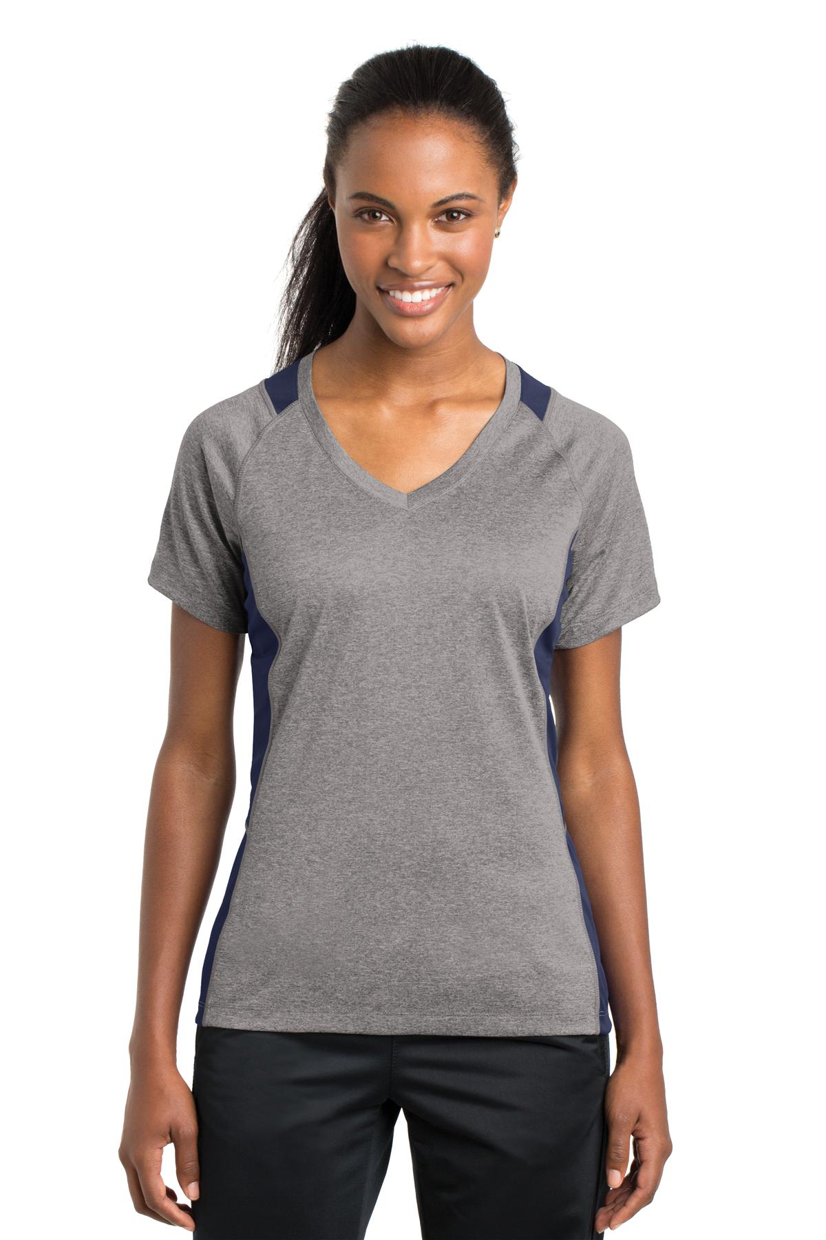 Sport-Tek® Women's Heather Colorblock Contender™ V-Neck Tee