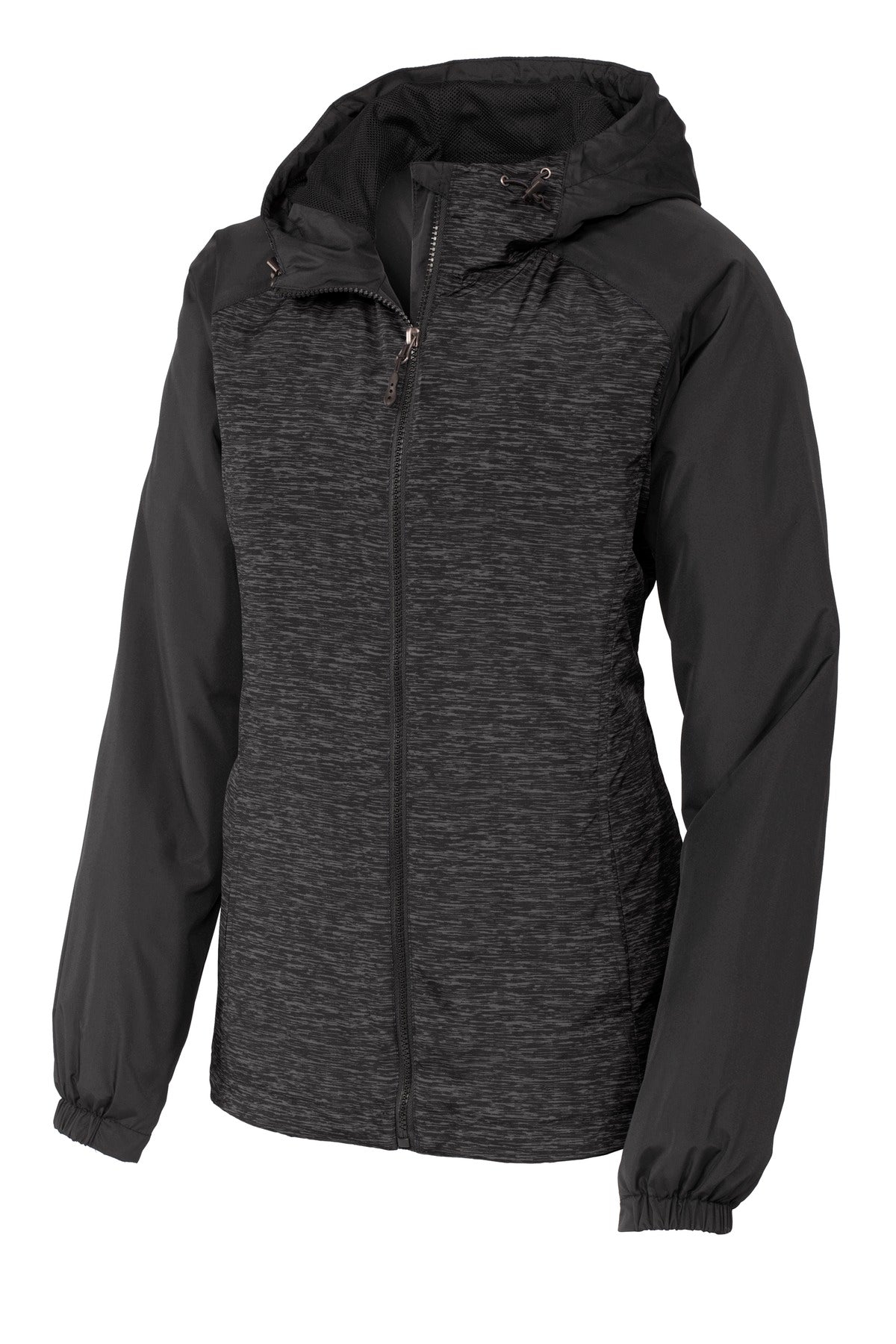 Sport-Tek® Ladies Heather Colorblock Raglan Hooded Wind Jacket