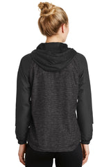 Sport-Tek® Ladies Heather Colorblock Raglan Hooded Wind Jacket