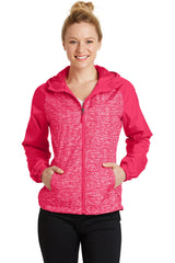 Sport-Tek® Ladies Heather Colorblock Raglan Hooded Wind Jacket