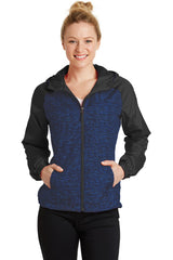 Sport-Tek® Ladies Heather Colorblock Raglan Hooded Wind Jacket