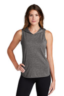 Sport Tek Women's PosiCharge Tri Blend Wicking Hoodie Tank, lightweight activewear hoodie top