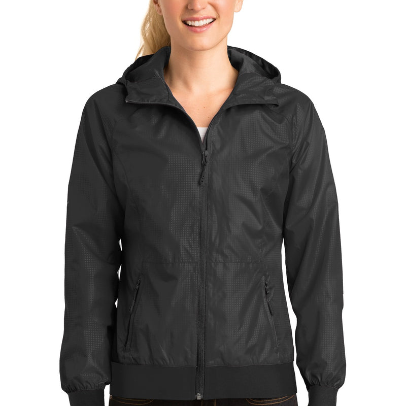 Sport-Tek® Ladies Embossed Hooded Wind Jacket