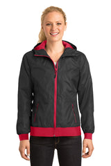 DISCONTINUED Sport-Tek® Ladies Embossed Hooded Wind Jacket