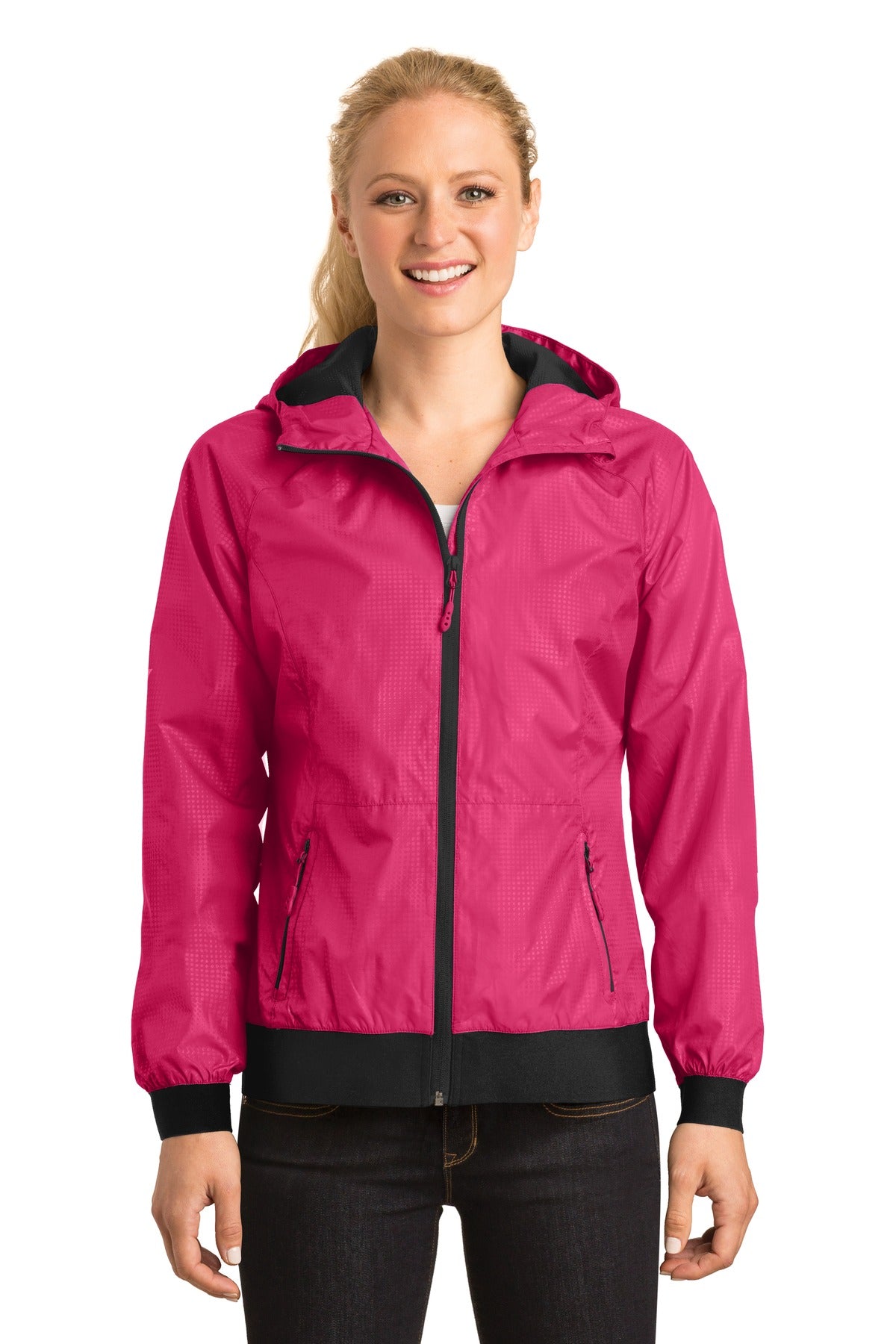 DISCONTINUED Sport-Tek® Ladies Embossed Hooded Wind Jacket