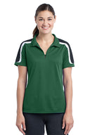 Sport-Tek Ladies Tricolor Shoulder Micropique Polo with breathable fabric and athletic shoulder design