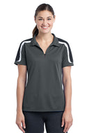 Sport-Tek Ladies Tricolor Shoulder Micropique Polo with breathable fabric and athletic shoulder design