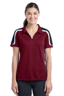 Sport-Tek Ladies Tricolor Shoulder Micropique Polo with breathable fabric and athletic shoulder design