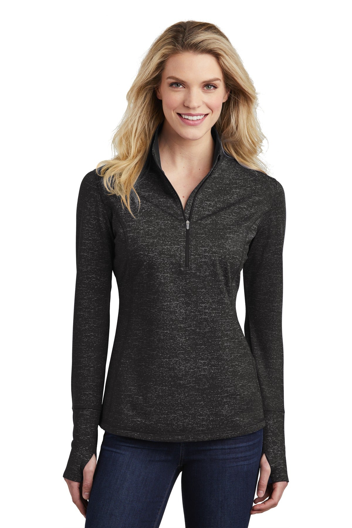 Sport-Tek® Women's Sport-Wick Stretch Reflective Heather 1/2-Zip Pullover