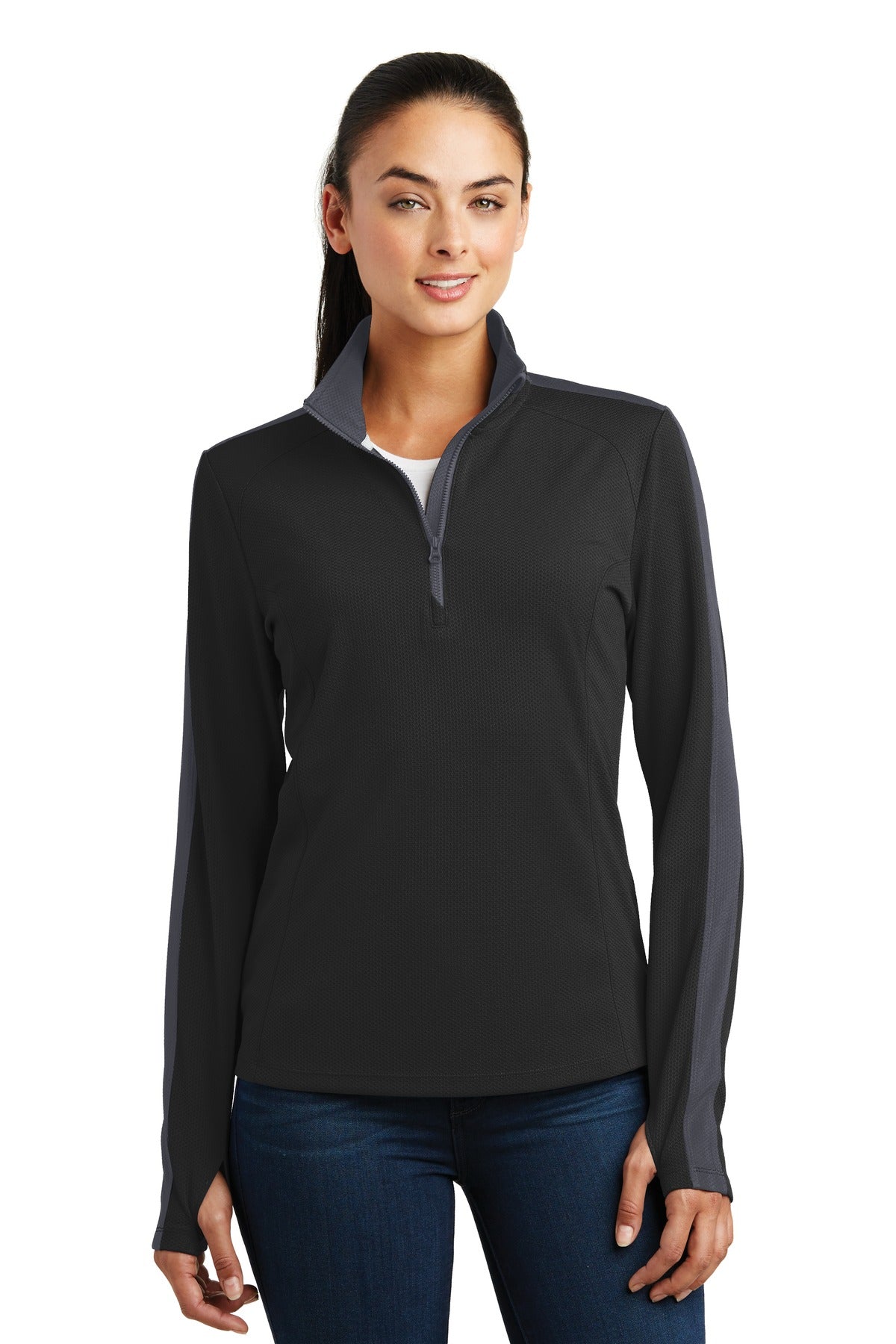 DISCONTINUED Sport-Tek® Women's Sport-Wick Textured Colorblock 1/4-Zip Pullover