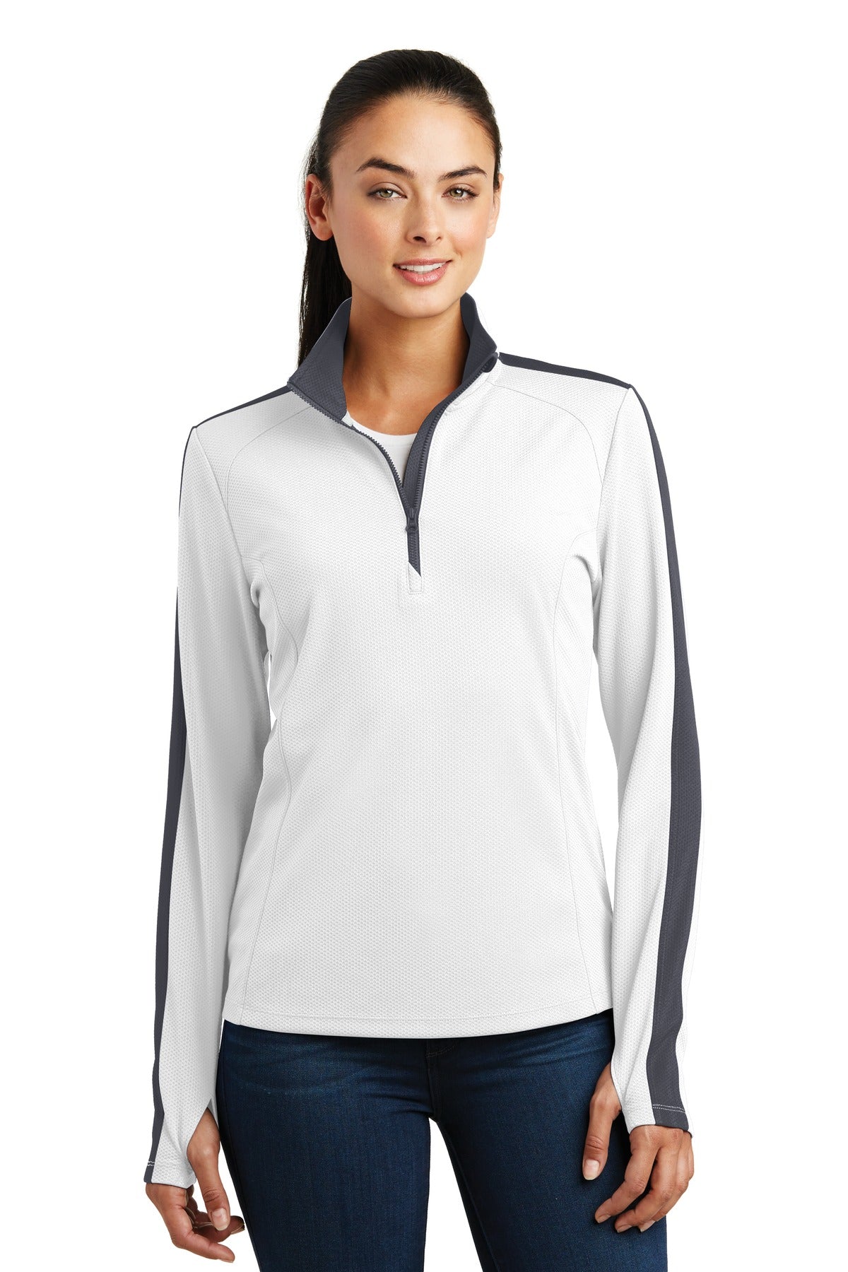 DISCONTINUED Sport-Tek® Women's Sport-Wick Textured Colorblock 1/4-Zip Pullover