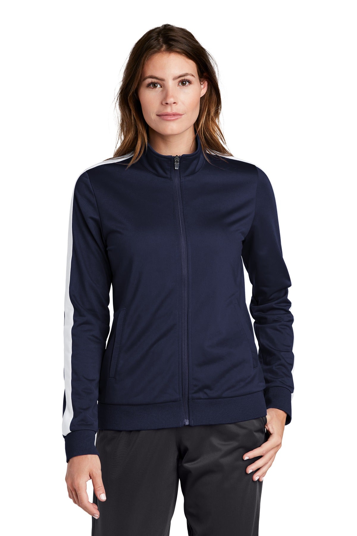 Sport-Tek® Women's Tricot Sleeve Stripe Track Jacket