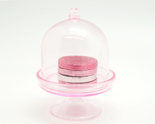 2 1/4" Wide Transparent Pink Miniature Plastic Cake Stand Favor Box - Pack of 12