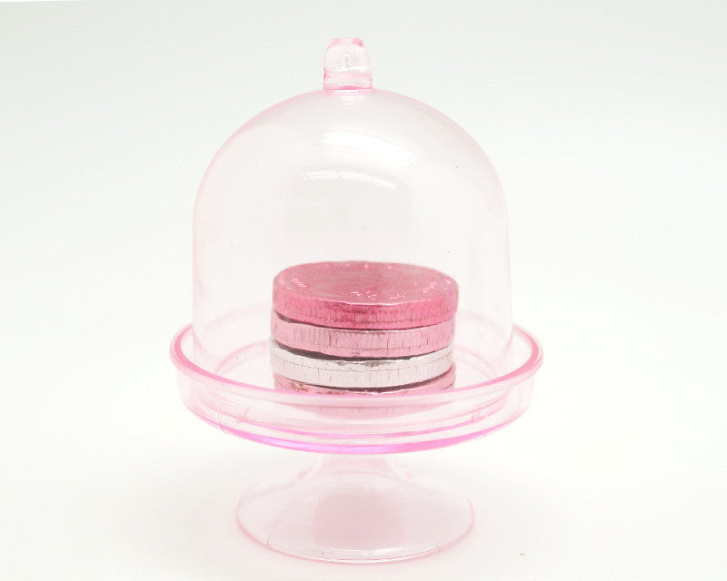 2 1/4" Wide Transparent Pink Miniature Plastic Cake Stand Favor Box - Pack of 12