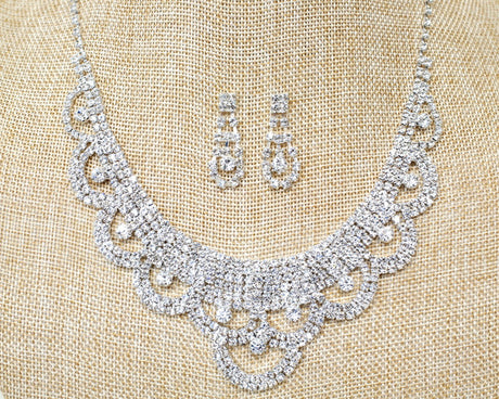 Crystal Rhinestone Pearl Bridal Necklace Earring Set Adjustable