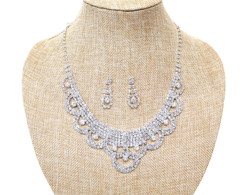 Crystal Rhinestone Pearl Bridal Necklace Earring Set Adjustable