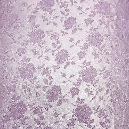 Lavender Rose Floral Jacquard Satin Fabric - Lavender Rose Floral Jacquard, 60" Width