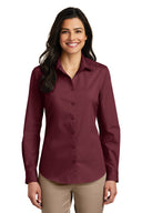 Camisa de popelina sin preocupaciones de manga larga para mujer