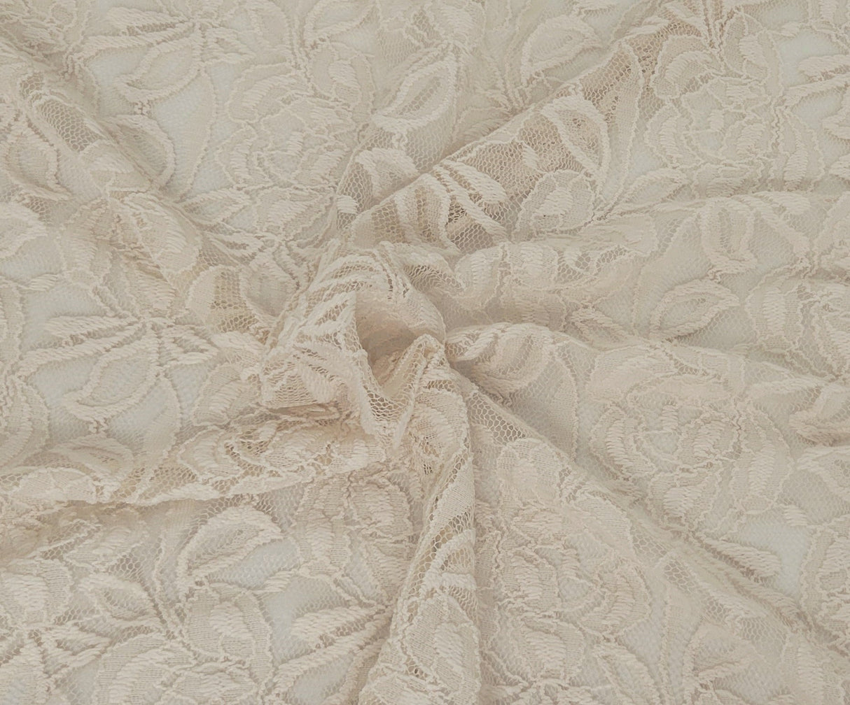 Floral Lace Cream Polyester Fabric