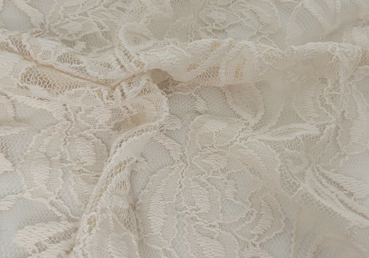 Floral Lace Cream Polyester Fabric