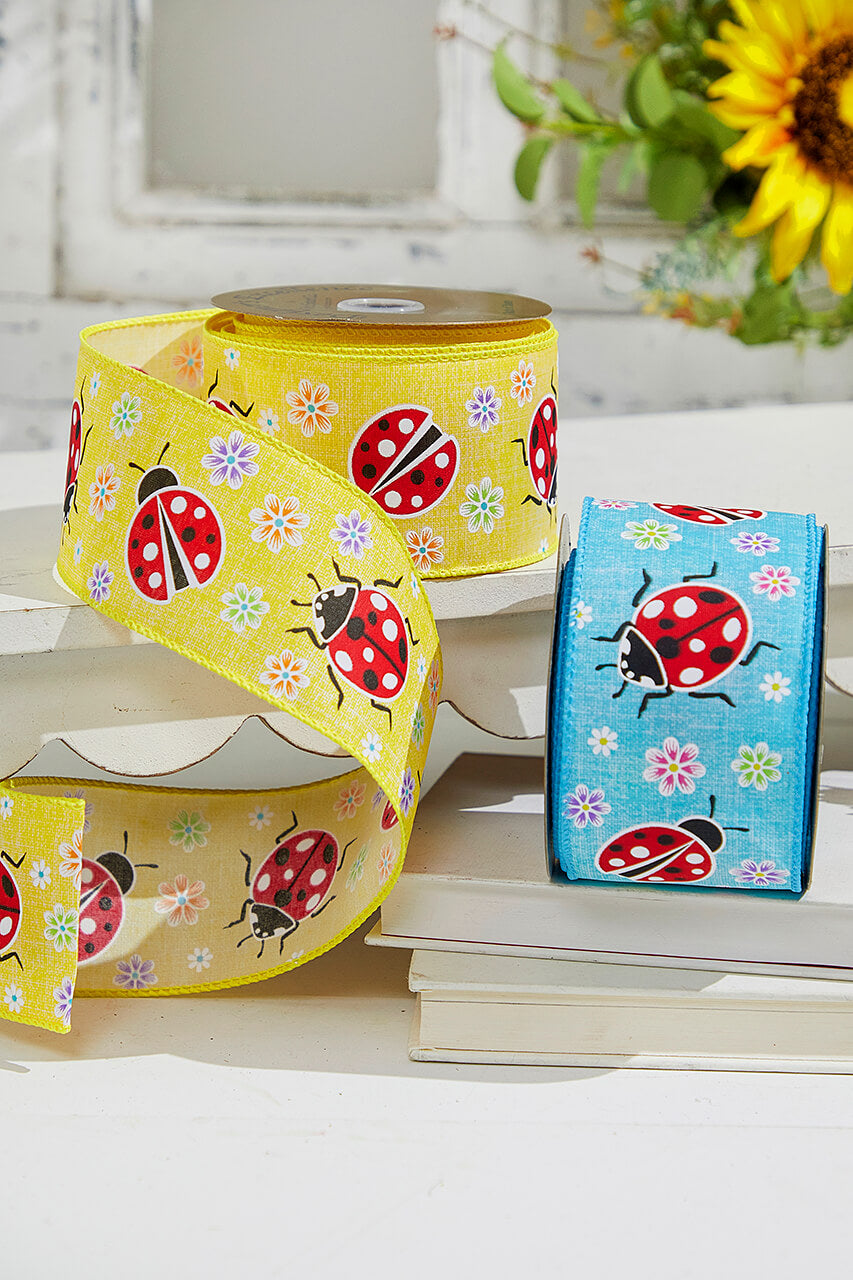 2.5" x 10 Yards Yellow Ladybugs Ribbon