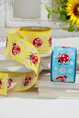 2.5" x 10 Yards Yellow Ladybugs Ribbon